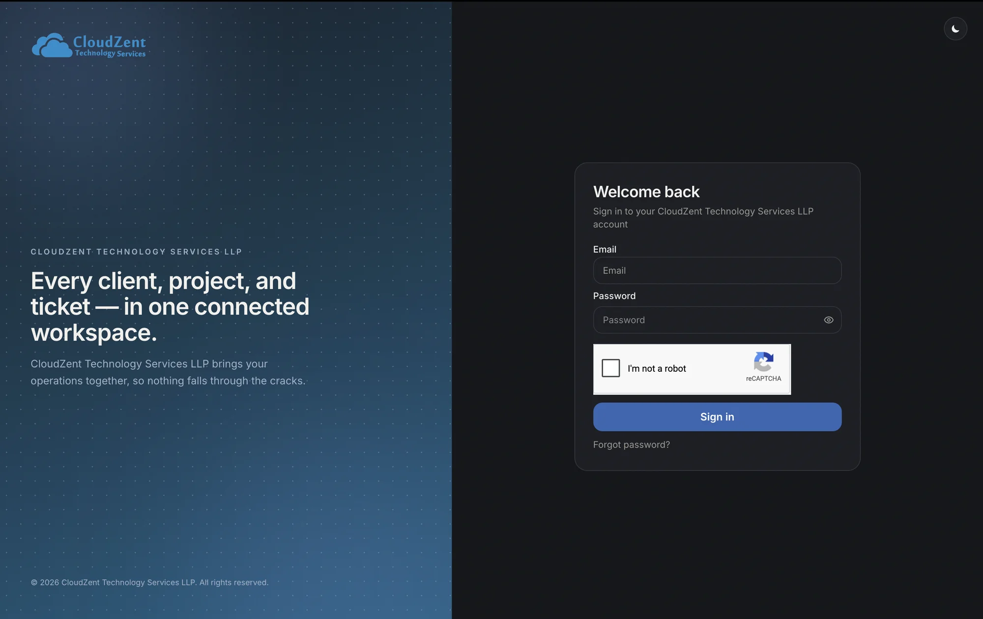Ticket Management Portal secure sign-in screen